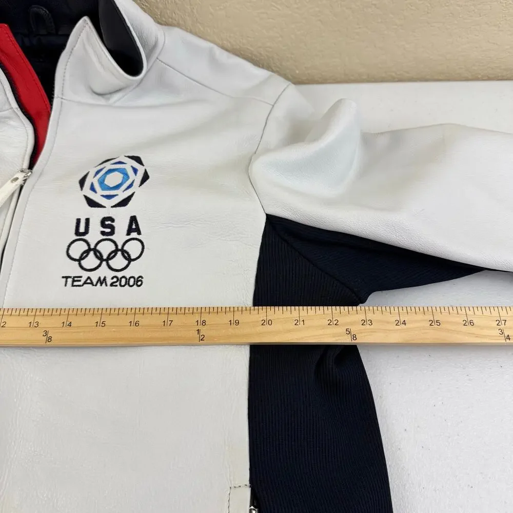 ROOTS 2006 White Leather Olympic Jacket Team USA Torino Mens Size M